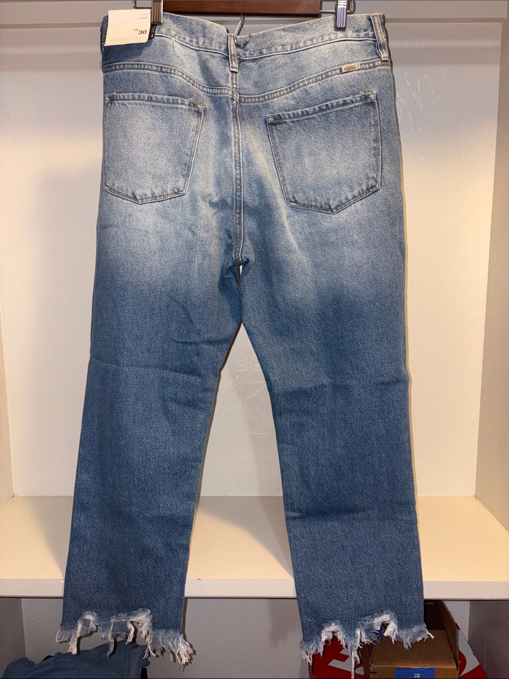 KanCan Medium Blue Washed Cropped Jeans with Frayed Hem